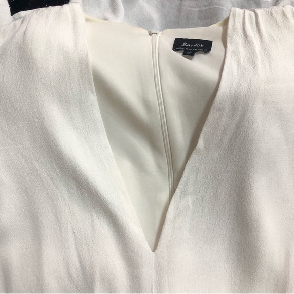 Bardot Women’s Dress Faux Wrap Lined Ruffled Hem & Sleeve Deep V Neck Soft White - Picture 8 of 10